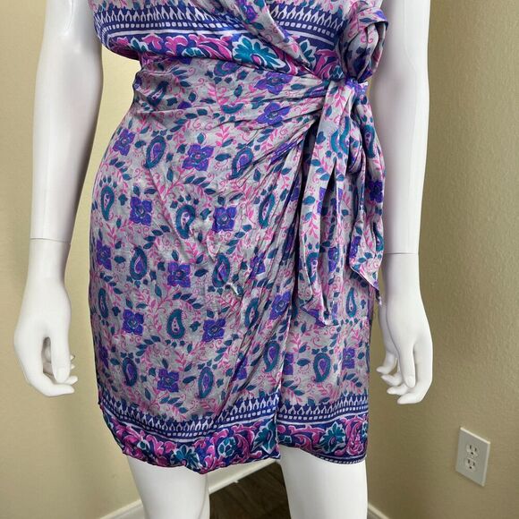 Zara Womens Size S Pasiley Floral Satin Wrap Mini Dress Boho Party Preppy Resort - Picture 8 of 16